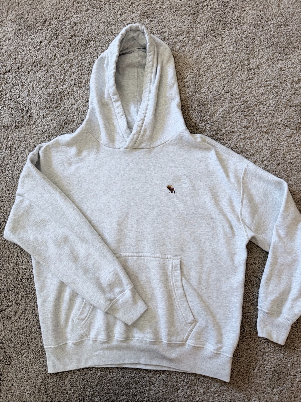 Abercrombie & Fitch Light Heather Gray Hoodie with Small Embroidered Moose